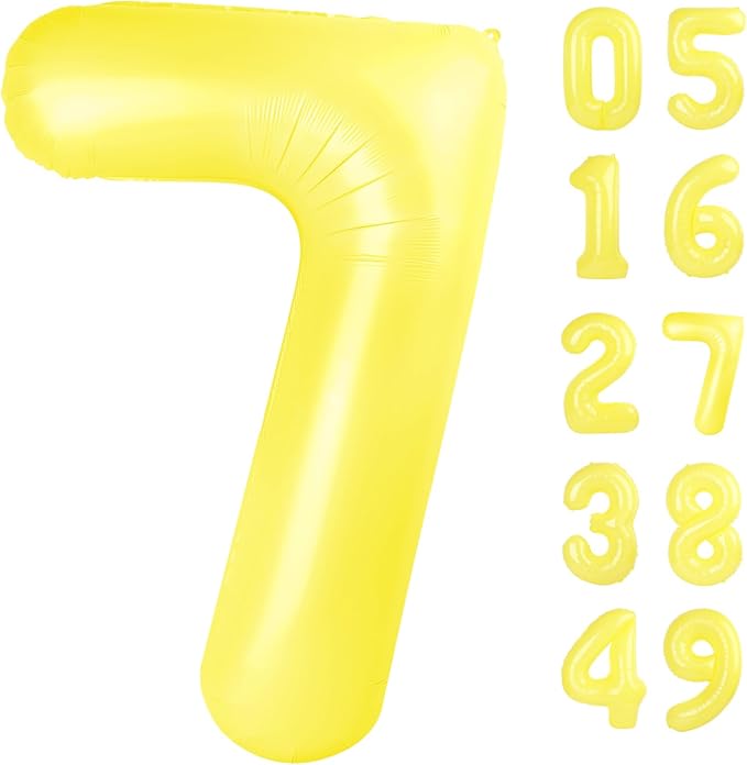 Yellow Number 7 Birthday Balloon 40 Inch, Digital Balloons for 7 17 27 70 77 Party Celebration Decorations Supplies, Yellow Mylar Foil Numbers Balloon for Seven Wedding Anniversary