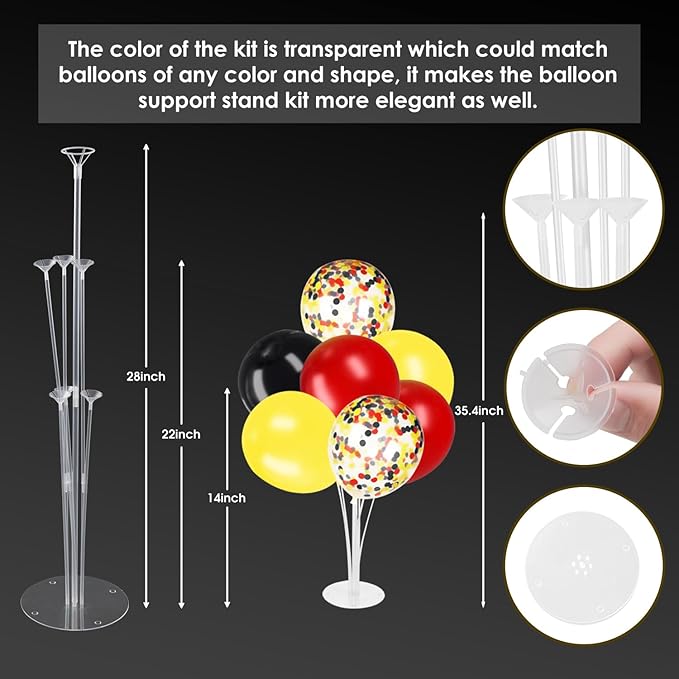 4 Sets Balloon Stand Kit, Balloon Sticks Holder for Table Centerpiece with Red Yellow Black Balloons Mickey Party Theme Kids Party Supplies Decorations(Red Yellow Black)