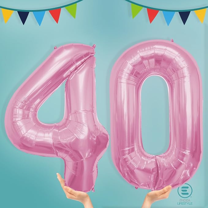 40 Inch Large Pink Number Celebration and Decoration Balloon for Birthday Parties, Graduations, Anniversaries, Weddings, Photo Shoots, Special Events - Helium Foil Mylar (Pink Number 40)