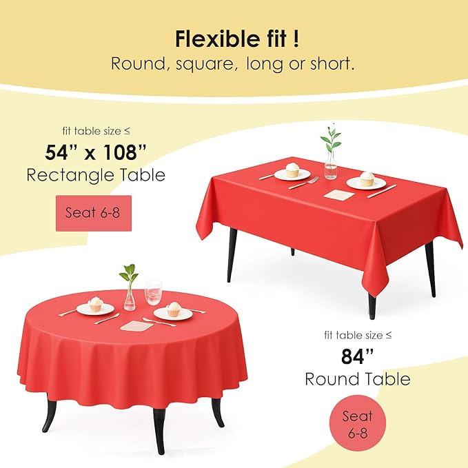 Craft And Party 12-Pack Red Plastic Tablecloths – 54 x 108 Inch Disposable Table Covers for Rectangle Tables, Heavy Duty & Waterproof for Parties, Events, Banquets, Red