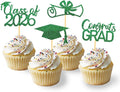 2026 Graduation Theme Cupcake Toppers Glitter Class of 2025 Graduation Cap Diploma Cupcake Picks - Set of 24 (Green2)