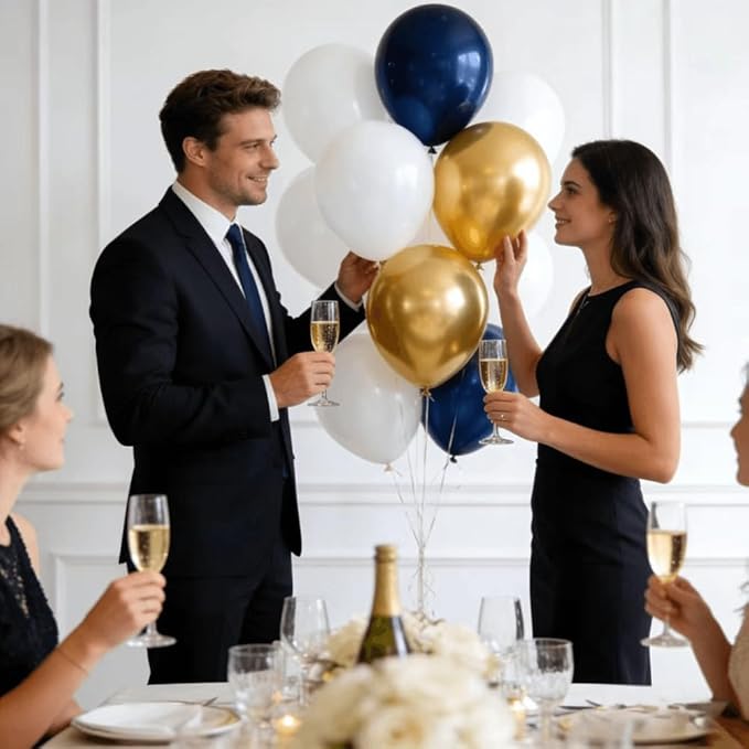 300 Pcs White Navy Blue and Gold Balloons 12 Inch Latex Assorted Color Bulk Balloon for Graduation Ceremony Birthdays Weddings Party Decorations