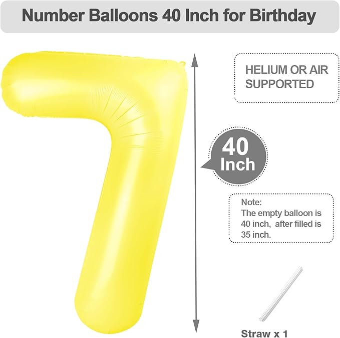 Number 7 Balloon Yellow, 17th Birthday Decorations For boys And Girls, 40 Inch Big Balloons for 7, 17, 27, 70 Birthday, Wedding Anniversary, Christmas, New Year, Halloween Party Decoration