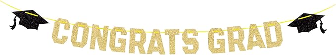 Class of 2026 Graduation Theme Party Decoration Banner, Gold Congrats Grad Banner, Black Glitter Graduation Banner, 2026 Black Congratulations Grad Party Decorations