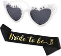 Bride to Be Set: Pearl-Trimmed Heart Sunglasses, Pearl BRIDE Sash & Tulle Veil - Bachelorette Party Bridal Accessories