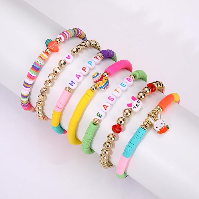 Surfer Heishi Bracelets for Women Stackable Rainbow Vinyl Disc Clay Beaded Stretch Bracelets Elastic Layering Friendship Bracelets Boho Summer Beach Jewelry