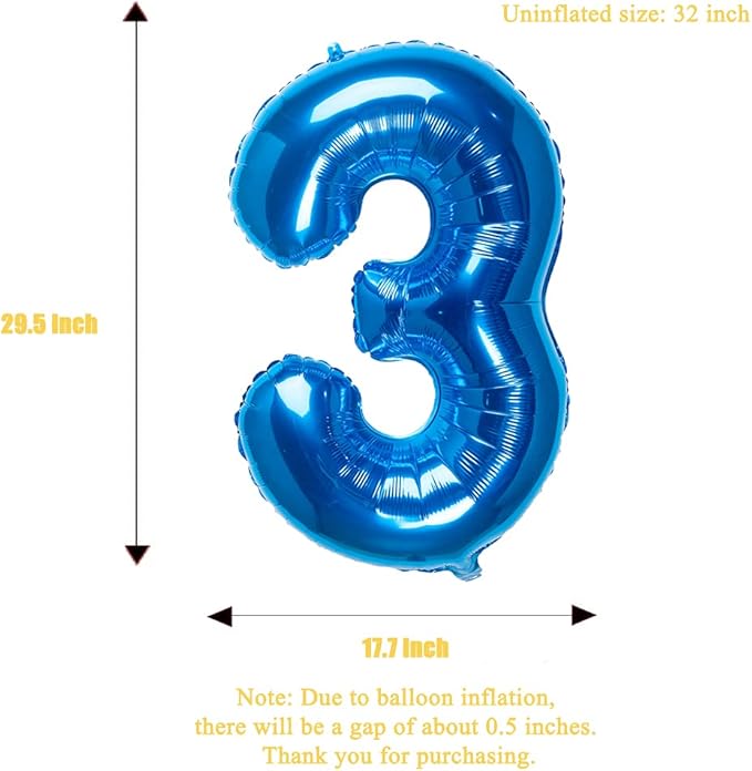 32 Inch Blue Number 3 Balloons Foil Ballon Digital Birthday Party Decoration Supplies (Blue Number 3 Balloon)