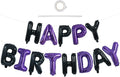 TONIFUL Happy Birthday Balloons Banner 16 Inch Mylar Foil Letters Birthday Sign Banner Bunting Reusable for Girls Boys Kids & Adults Birthday Decorations and Halloween Party Supplies（Black Purple）