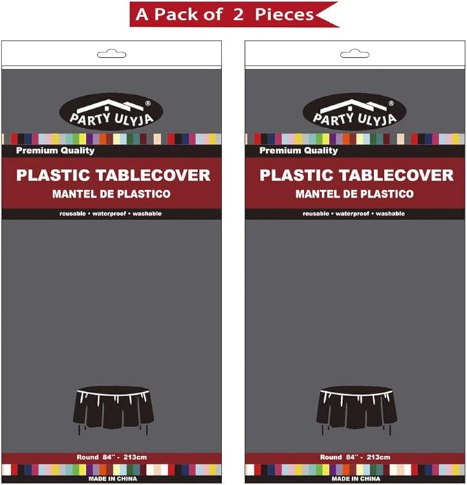 Silver Plastic Tablecloths 2 Pack Galaxy Gray Disposable Table Covers 84 Inch Circle Bridal Shower Party Tablecovers PEVA Dark Grey Table Cloths for Picnic Birthday Wedding's 6 ft Round Table Use