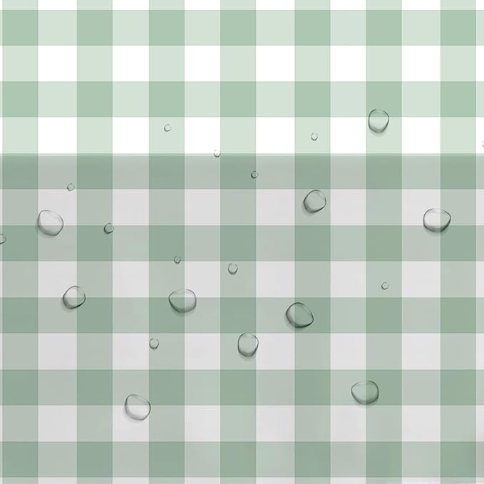Sage Green Gingham Party Tablecloth Decorations, 3 Pack Green Checkered Disposable Plaid Party Supplies Tablecover, for Birthday Baby Shower Bridal Wedding, 55in x 86in