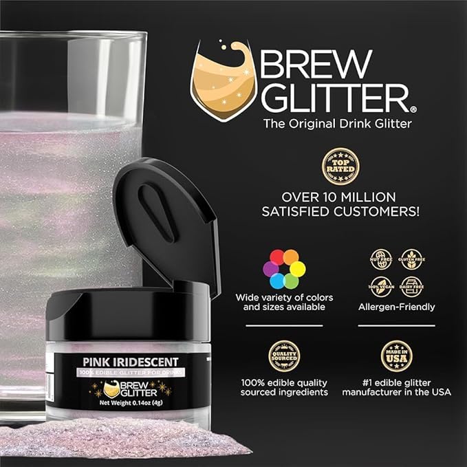 Brew Glitter Edible Glitter for Drinks, Cocktails, Beer, Garnish & Beverages (Pink Iridescent, 4 Grams)