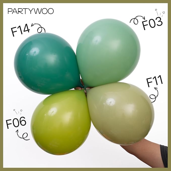 PartyWoo Sage Green Balloons 152pcs Different Sizes of 18 12 10 5 Inch Olive Boho Green Latex Balloon Arch Kit for Wedding Birthday Dinosaur Jungle Golf Football Theme Party Decorations Green-F11