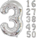 40 inch Silver Number Balloon Giant Foil Helium Balloons Silver Number 3 Balloon for 3rd Birthday Party Anniversary Decorations Supplies