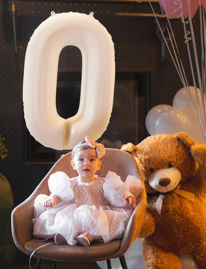 Cream Number 0 Balloons - 40 Inch Number Balloons Big Light Cream Foil Balloon, Mylar balloon for Birthday Anniversary Baby Shower Party Decorations