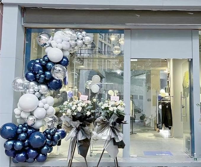 Blue White Silver Balloons Garland Arch Kit, 141Pcs Latex Balloons Different Sizes 18 12 10 5 Inch for Birthday Anniversary Graduation Wedding Party Decorations