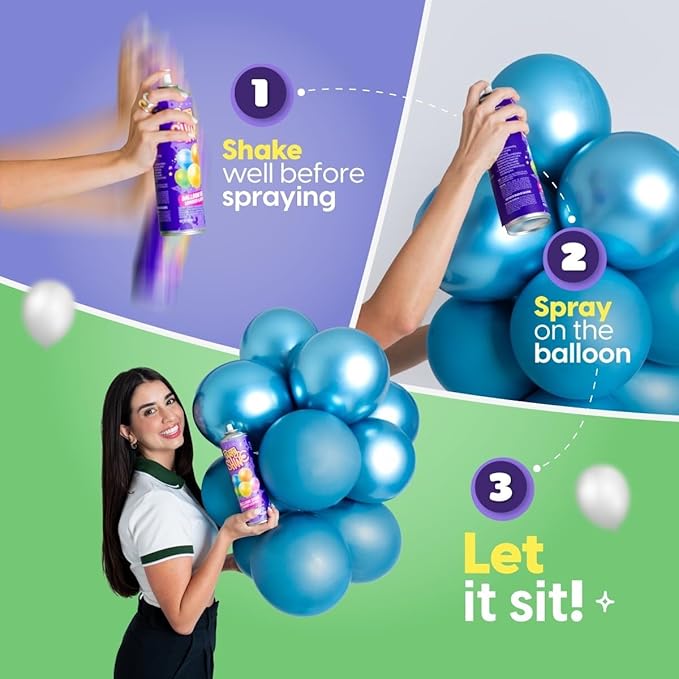 Party Shine Balloon Shine Spray, Silicone Spray for Latex Balloons, Balloon Spray Shine, Waterproof, Fragrance-free and Less Slippery Formula, Perfect for Balloon Décor, 13oz (2 Pack)