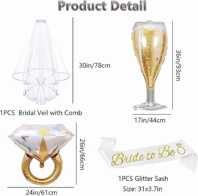 4PCS Bachelorette Blue Sash and Veil for Bride Party, Bride To Be Accessories for Bridal Shower Engagement Wedding