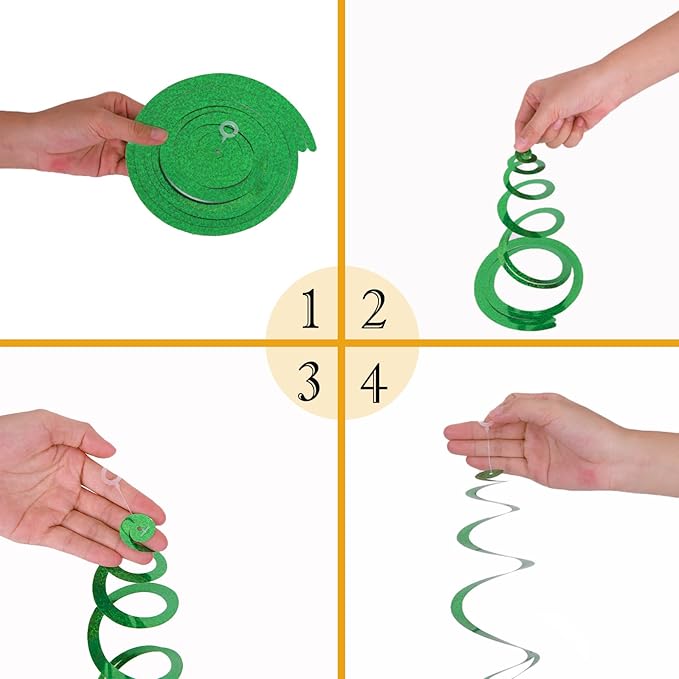 30 Pieces Green Party Swirl Decorations, Sparkle Green Hanging Swirls Whirls Shimmer Plastic Streamer for Ceiling, Party Supplies for St. Patrick's Day Tropical Hawaiian Birthday Christmas Party Decor