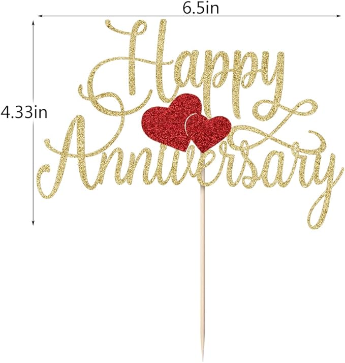 Kaoenla Happy Anniversary Cake Topper - Gold Glitter Happy Birthday Cake Topper, Company Anniversary Party Decoration, Wedding Wedding Anniversary Party Cake Decoration