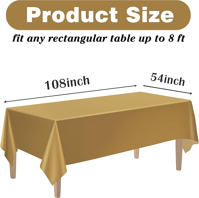 Kopokita 2PCS Gold Plastic Tablecloths 54 x 108 Inch, Disposable Table Cloths Rectangle Party Table Covers