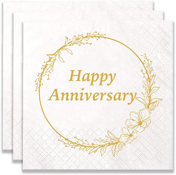 100 Count of Disposable Happy Anniversary Paper Napkins for Anniversary Event Birthday Party Wedding Decoration