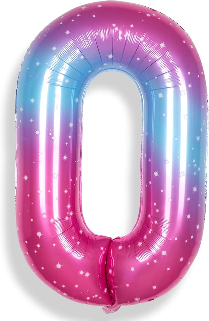 0 Balloon Number 40 Inch for Boy or Girl Big Starry 0-9 Foil Mylar Large 0 Number Balloon Happy 0th Birthday Party Anniversary Decorations Supplies
