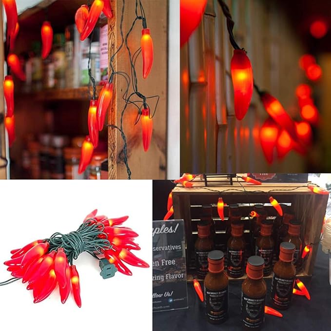 Chili Pepper String Lights, 35 Red Chili Lights with Warm White, 13.6Ft Connectable Hot Pepper String Lights UL Listed for Outdoor Indoor Kitchen Garden Patio Christmas Mexican Party Decor