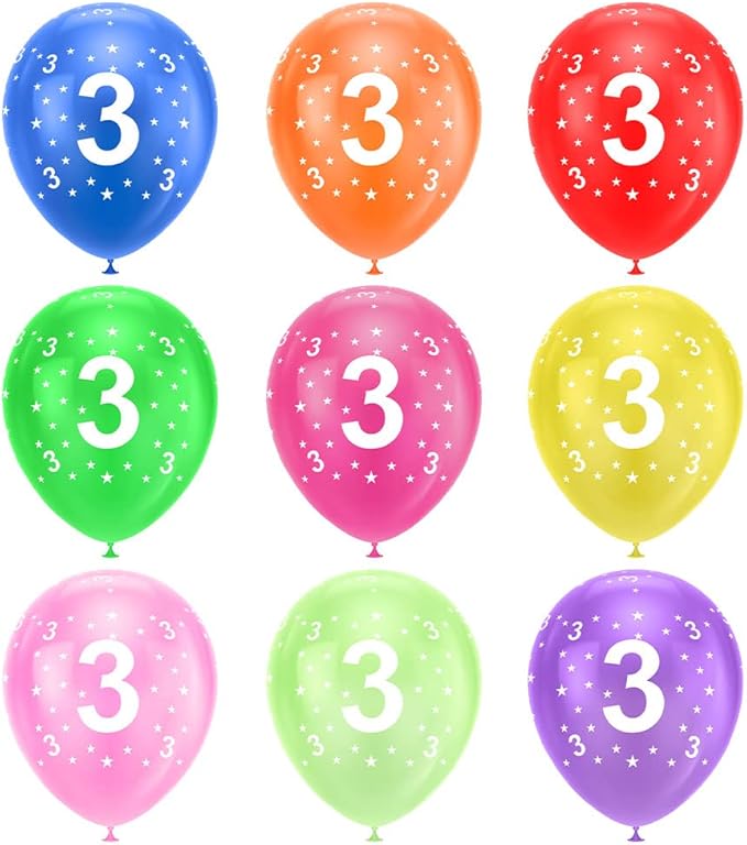 Ainiv 3rd Birthday Balloons 18PCS, 12inch Numbers Printed Latex Party Balloons, 3rd Anniversary Party Supplies Balloons, Numbers Balloons Decorations for Girls Boys 3 Year Old Birthday Party