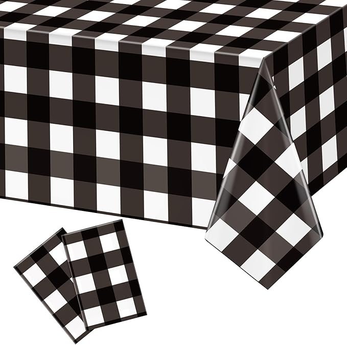 2 Pack Black and White Checkered Tablecloths 54"x108" Christmas Buffalo Plaid Tablecloths Disposable Plastic Waterproof Table Cloths for Christmas Picnic Camping Outdoor Birthday Decors