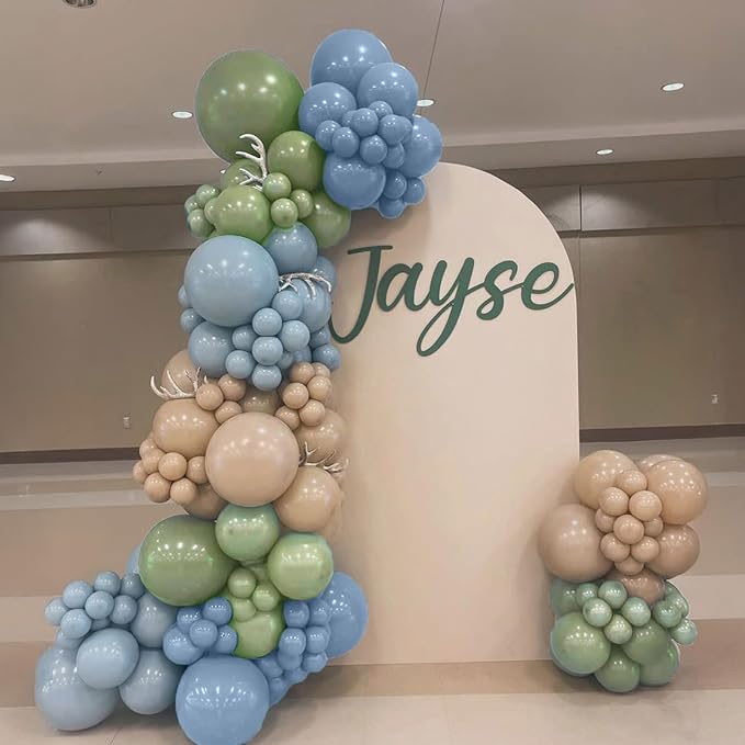 Dusty Blue Sage Green Balloons Garland Arch Kit, 117 Pcs Double Stuffed Fog Blue Light Blue Green Sand White Balloons for Baby Shower Bridal Shower Birthday Wedding Anniversary Ocean Party Decorations