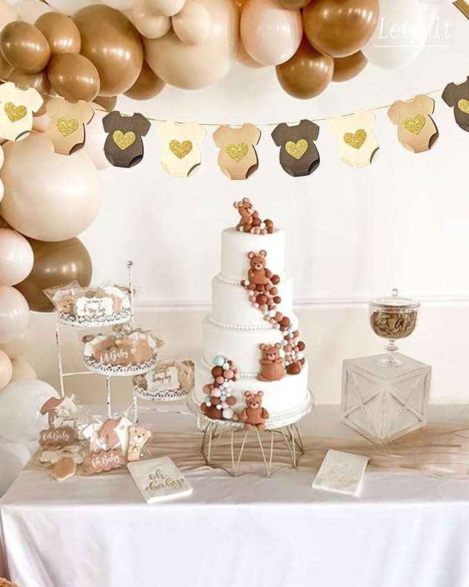 Brown Baby Shower Paper Garland Short-Sleeve Bodysuits Clothesline Garland Gender Reveal Birthday Banner Pre - Strung Baby Outfit Paper Decorations 9 pcs