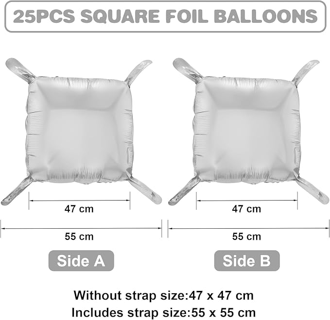 Silver Square Foil Balloon Wall,25Pcs Silver Balloons Backdrop Helium Balloon Tunnel Arch Garland Kit for Birthday Bridal Anniversary Baby Shower Party Decorations