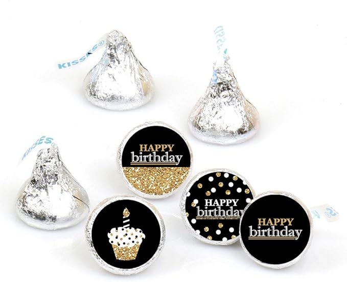 Big Dot of Happiness Adult Happy Birthday - Gold - Round Candy Sticker Party Favors - Labels Fit Chocolate Candy (1 Sheet of 108)