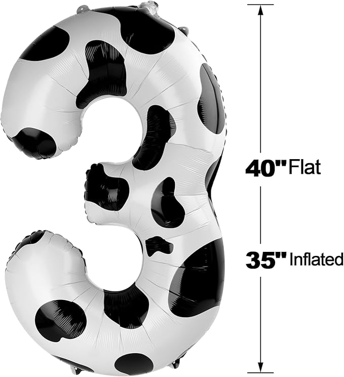 Cow Print 3 Balloon, Number Balloon 40 Inch 3rd three Year Old Cow Birthday Deco, Cow Print Party Supplies for Party Decorations, Number 3 Balloon
