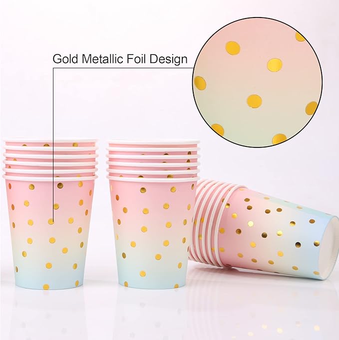 200 Pcs Pastel Party Supplies Birthday Party Plates and Napkins Sets,Disposable Pastel Birthday Plates - Rainbow Paper Plates Napkins Cups for Birthday Baby Shower Party Decorations