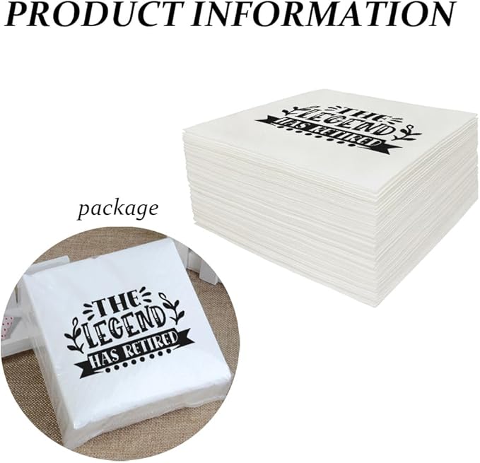 Retirement Cocktail Napkins Party Napkins Beverage Napkins Bar Napkins Disposable Paper Novelty Humorous Gag Gift 100Pcs 4.5 x 4.5 19-ply (The Legend Has Retired)