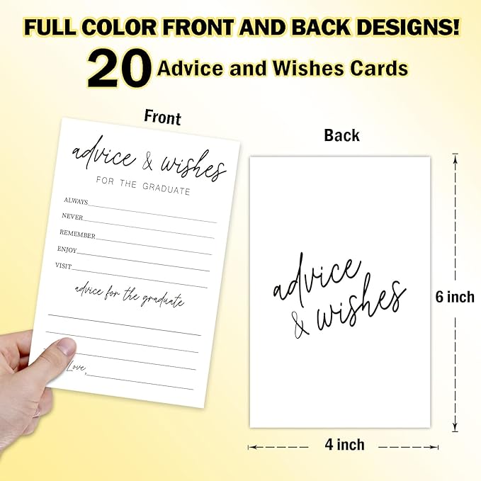 Black and White Advice and Wishes Cards for the Graduate Cards 4x6 Inch Minimalism Grad Party Game Card 20 Pcs Double Sided Grad Advice and Wishes Card for Graduation Party Decoration for College Y436