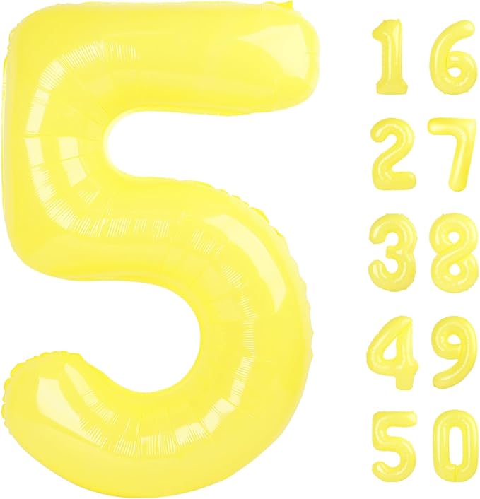 40 Inch Macaron Yellow Balloon Number 5 Balloon Jumbo Mylar Foil Helium Balloon for 15 25 35 50 Big Giant Jumbo Huge Foil Mylar Balloons 55th 65th Birthday Balloons Men Women Party Decorations
