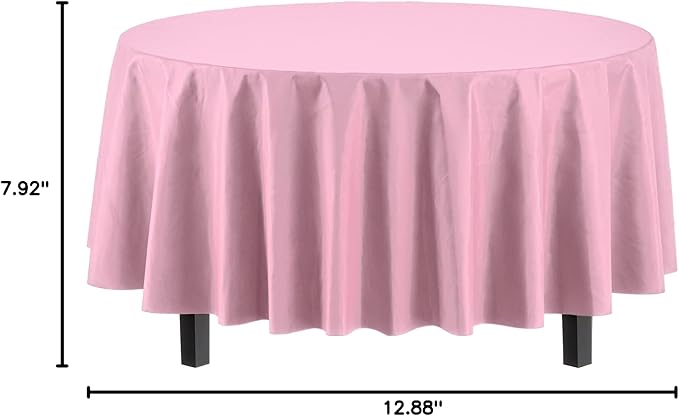Exquisite Party Solids 6-Pack Premium Plastic Tablecloth 84in. Round Plastic Table Cover - Pink