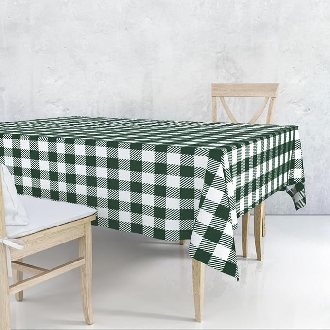 3 Pack Blackish Green Gingham Tablecloths, 54 X 108Inch Disposable Party Table Covers Scalloped Checkered Table Cloth Waterproof Blackish Green White Tablecloth for Birthday Barbecue Tea Party Wedding