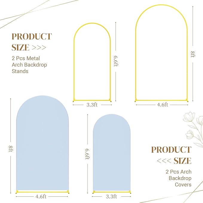 Metal Arch Backdrop Stand and Cover Set, 8FT, 6.6FT Party Backdrop, Easy to Assemble, Backdrop Stand for Parties, Birthday, Baby Shower