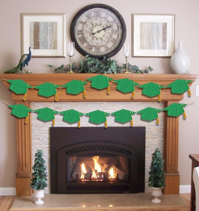 Graduation Decorations Class of 2026 Pre - Strung Glitter Congrats Grad Graduation with Tassel Party Congratulations Banner Decor College High School Graduation Party Favors Green