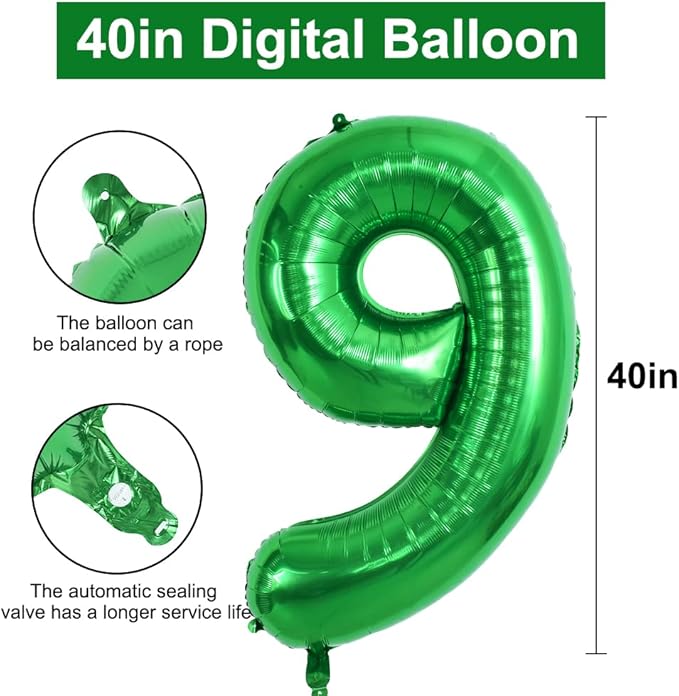 TONIFUL 40 Inch Dark Green Large Numbers Balloon 0-9 Birthday Party Decorations,Foil Mylar Big Number 9 Balloon Digital 9 for Birthday Party,Wedding, Bridal Shower Engagement Photo Shoot, Anniversary