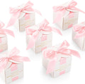 Marspark 50 Pcs Wedding Favor Boxes, 2.5 x 2.5 x 2.5 Inch Wedding Party Candy Boxes with Ribbons Bridal Gift for Guests Bridal Shower Birthday Party Anniversary Supplies(Pink)