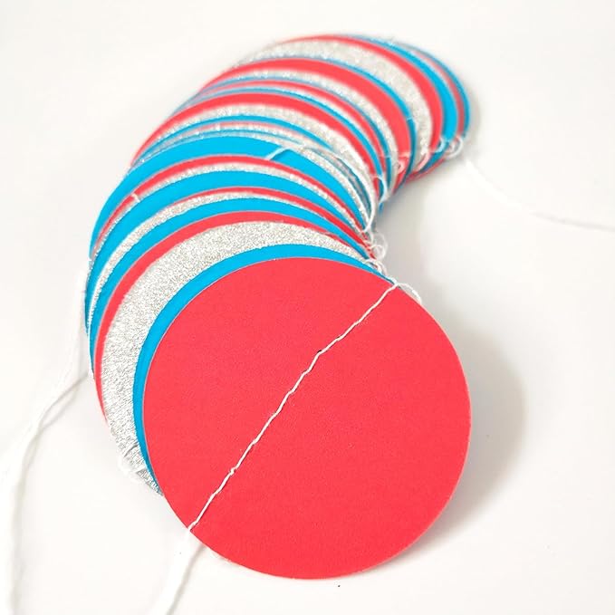 Party Decorations 52 Ft Big Star Garland Circle Dots Garland Paper Backdrop Streamer for Graduation Birthday Bachelorette Engagement Wedding Bridal Shower Baby Shower (Red Blue Silver)