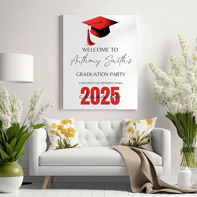 Graduation Party Welcome Sign, Photo Graduation Poster, Greenery Grad Poster, Grad Party Decorations, Senior 2025 2026, Class of 2025 Welcome Board,Custom Grad Celebration Sign, Graduates, Canvas 3