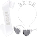Bride To Be 3-Piece Set - Rhinestone BRIDE Headband, Pearl Heart Sunglasses & Rhinestone Sash for Bachelorette Party, Bridal Shower & Wedding Celebrations
