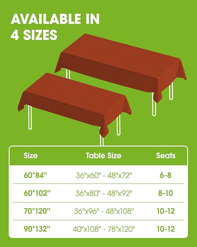 Pureegg Rectangle Table Cloth 60" x 84" – Durable Polyester Tablecloth Offers Reusable & Washable Protection, Ideal for Outdoor Party, Picnic, Wedding, Banquet and Birthday, Rust