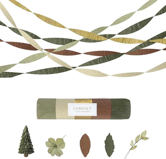 AOBKIAT Baby Shower Decorations,Sage Green Streamers Party Decorations,5 Rolls Crepe Paper for Boho Wedding,Bachelorette,Birthday,Woodland Baby Shower,Christmas,New Year