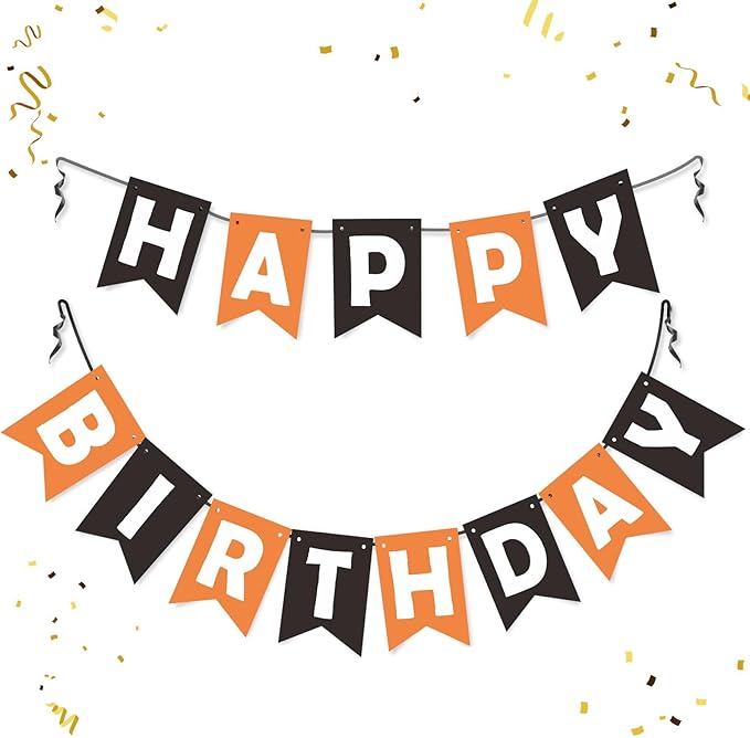 ZHENGYE Black Orange Happy Birthday Banner Baby Shower Birthday Party Decorations Supplies